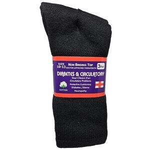 Bundle of 3 pairs of diabetic socks, Black, Size 9-12 (10-13 in women's sizes)
